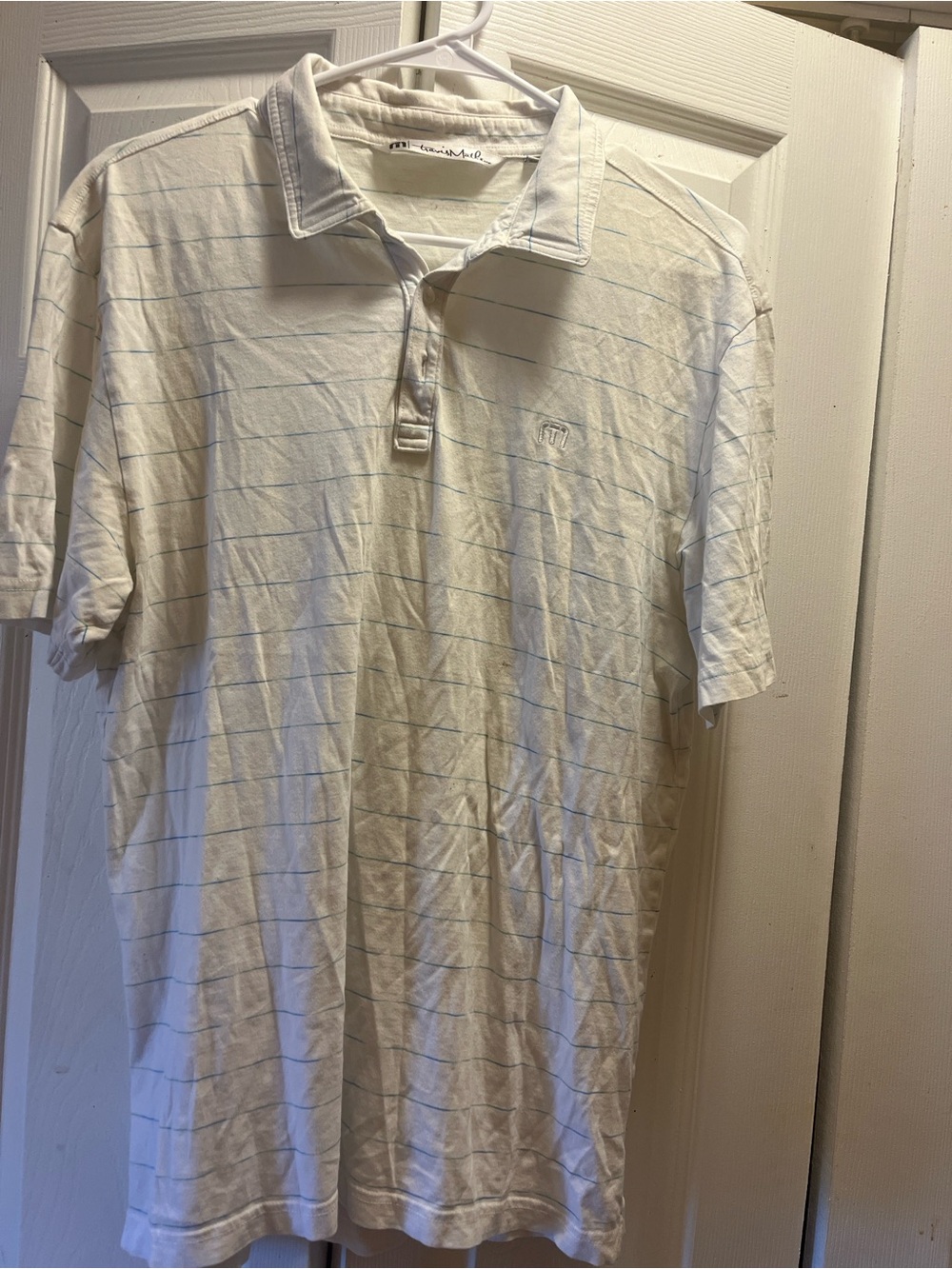 Men's White Short-Sleeve Polo Shirt with Thin Stripe